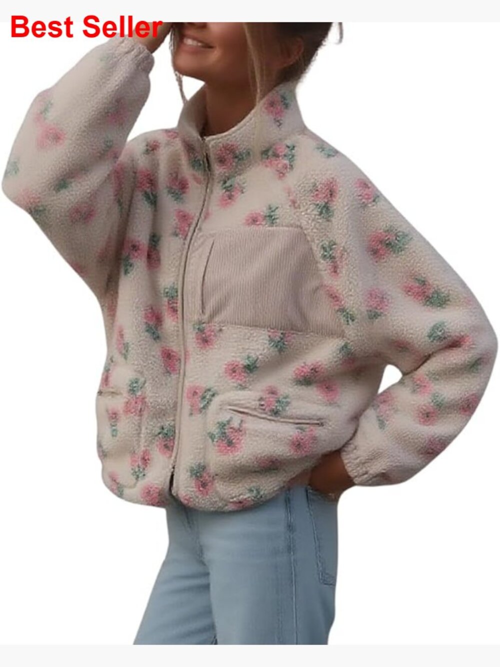 Women's Casual Faux Fur Sherpa Jacket with Corduroy Splicing